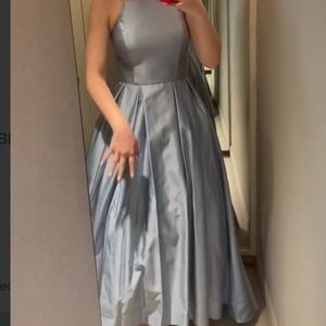 BETSY & ADAM – Blue satin high low hem gown with tulle lining size 12 Brand new